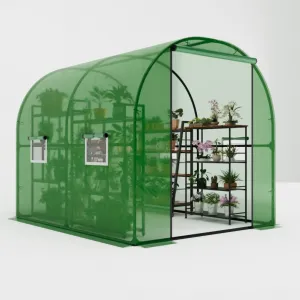 Large Walk-in Greenhouse Tunnel with Galvanized Steel Frame, Zipper Doors, White PE Cover, Portable Outdoor Plant Shelter