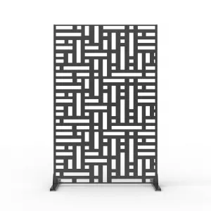 Heavy-Duty Galvanized Steel Privacy Screen – 72" H x 47" W Freestanding Metal Outdoor Fence Panel, Windproof Decorative Divider for Patio, Garden, Deck, Balcony – Black