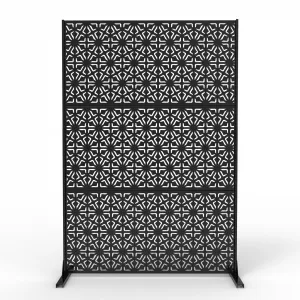 Heavy-Duty Galvanized Steel Privacy Screen – 72" Freestanding Metal Outdoor Fence Panel, Rustproof, Windproof Decorative Divider & Plant Trellis for Patio, Balcony, Garden – Black