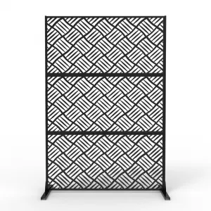 Heavy-Duty Galvanized Steel Privacy Screen – 72" Freestanding Metal Outdoor Fence Panel, Rustproof, Windproof Decorative Divider for Patio, Balcony, Garden, Yard – Black