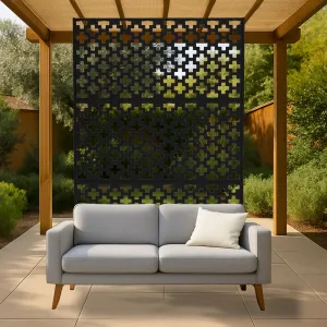 Heavy-Duty Galvanized Steel Privacy Screen – 72" H x 47" W Freestanding Metal Outdoor Fence Panel, Windproof Decorative Divider for Patio, Garden, Deck, Balcony – Black