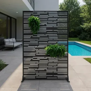 Heavy-Duty Galvanized Steel Privacy Screen – 72" H x 47" W Freestanding Metal Outdoor Fence Panel, Rustproof, Windproof Decorative Divider & Plant Trellis for Patio, Balcony, Garden, Deck – Black