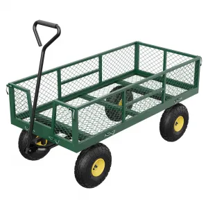 Garden Cart Heavy Duty 900 lbs Steel Frame Removable Mesh Sides Adjustable Handle 10" Pneumatic Tires Lawn Camping Farm Utility Wagon Green Black