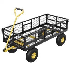 Garden Dump Cart Heavy Duty Steel 900 LBS Load Capacity Quick-Release Dumping Removable Sidewalls 10" Pneumatic Tires 180° Swivel Handle Yard Farm Utility