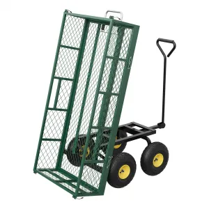 Garden Dump Cart 900 LBS Capacity Quick-Release Dumping Removable Steel Sidewalls 180° Swivel Handle 10" Pneumatic Tires Yard Farm Utility