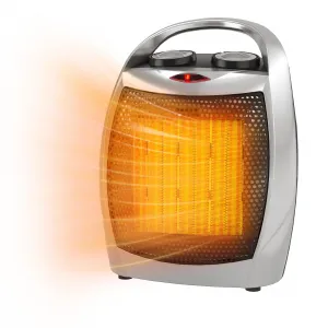 Fan Heater Ceramic 1500W/750W Safe Quiet Thermostat Portable Silver for Office Desk Home