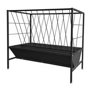 Heavy Duty 2-in-1 Livestock Hay and Grain Feeder Set – Durable Steel Multi-Sided Trough, 45 Gallon Hay Rack with 24 Gallon Feed Pan – Large Capacity, Weather-Resistant for Goats, Sheep, Horses, Cows, Calves – Ideal for Pasture or Stable – 45+25