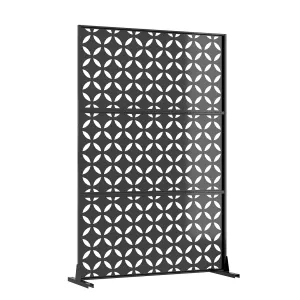 72" H x 47" W Freestanding Metal Privacy Screen for Patio, Garden, Deck, or Balcony – Decorative Outdoor Fence Panel – Weather-Resistant, Modern Square Hole Design, Square Hole
