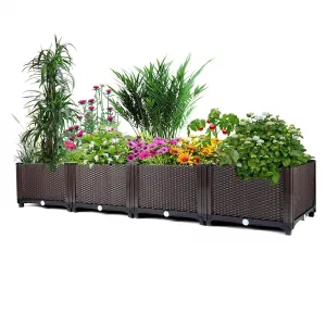 Large Brown Self-Watering Raised Garden Bed Planter Box – Deep Root Design, Drainage Plugs, Heat & Frost Resistant – Perfect for Patio, Deck, Balcony – Grow Vegetables, Flowers, Herbs – Color: Brown