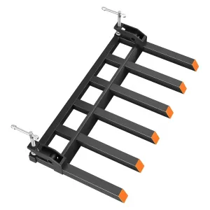 Heavy-Duty Clamp On Debris Forks for Tractor Bucket 58" 4000 Lbs Capacity Powder-Coated Alloy Steel Double Nut Construction Two Chain Holes for Farm, Warehouse, Construction