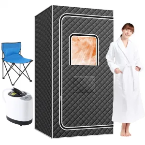 Portable Sauna Box for Home, Personal SPA Steam Sauna with 10 Min Fast Heating，Warm Sauna Tent with 3L/1200W Steamer, 9 Levels, Steam Sauna Tent with 600D, Easy Setup Foldable Sauna for Home Spa