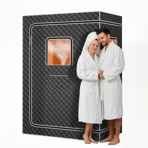 Upgraded 2 Person Sauna Box with 4L 1500W Steamer, Portable Sauna Full Body Home Spa with 2 Foldable Chairs,9 Levels of Sauna Box with Remote Control, Grey