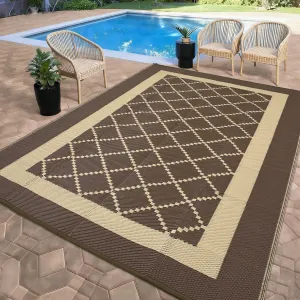 Waterproof Outdoor Rug 8x10 Reversible Plastic Straw Rug Modern Geometric Large Floor Carpet Lightweight Foldable Camping Mat for Outdoors RV Patio Backyard Picnic Brown/Coffee