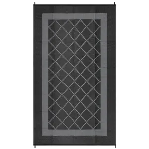 Waterproof Outdoor Rug 8x10 Reversible Plastic Straw Rug Modern Geometric Large Floor Carpet Lightweight Foldable Camping Mat for Outdoors RV Patio Backyard Picnic Black/Grey
