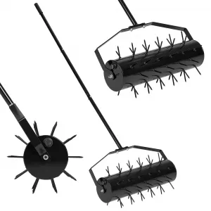 Rolling Lawn Aerator 71" Heavy Duty Manual Tool with Pre-Attached Spike Adjustable Weight Durable Steel for Garden Yard Patio