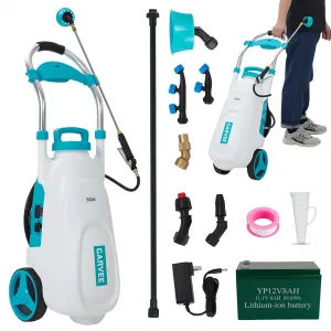 5.3 Gallon Battery Sprayer with Cart, 12V 8Ah Wheeled Garden Sprayer, 90 PSI Adjustable Pressure, 6 Nozzles & 2 Wands for Lawn & Garden