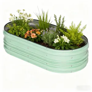 Galvanized Raised Garden Bed Kit 4x2x1ft Oval Metal Planter Box Lightweight Steel Open Base Design for Vegetables & Herbs