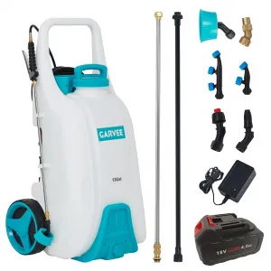 13 Gallon Battery Sprayer with Cart, 18V 4Ah Wheeled Garden Sprayer, 80 PSI Adjustable Pressure, 6 Nozzles & 2 Wands for Lawn Care
