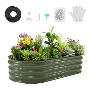 6x3x1Ft Oval Galvanized Garden Beds,Large Outside Galvanized Raised Bed for Patio and Yard, Easy Assemble with Gloves, Safe Rubber Edge and Planting Label,Ideal Gardener Gift
