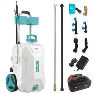 10.5 Gallon Battery Sprayer with Cart, 18V 4Ah Wheeled Garden Sprayer, 80 PSI Adjustable Pressure, 6 Nozzles & 2 Wands for Lawn & Garden
