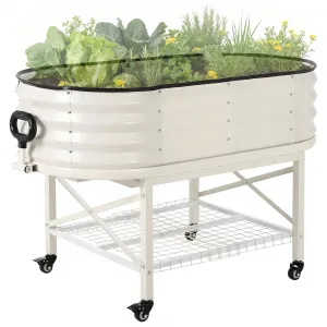Galvanized Raised Garden Bed Kit with Storage Rack – Sturdy Oval Metal Planter Box on Legs for Vegetables, Herbs & Flowers – Corrosion-Resistant, Tool-Complimentary Assembly – White, Open, 120×60×30cm