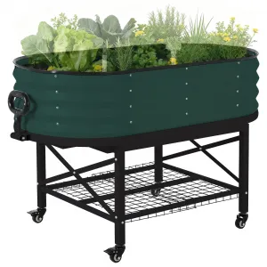 Galvanized Raised Garden Bed Kit with Legs & Storage Rack – Large Sturdy Metal Planter Box for Vegetables, Flowers & Herbs – Corrosion-Resistant, Mobile on Wheels – Green, 120×60×30cm, Vertical with Wheels