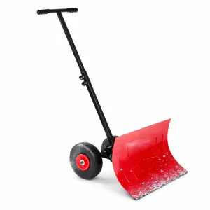 29.1"x16.5" Snow Shovel With Wheels Heavy Duty Steel Blade Adjustable Angle & Height Handle Plastic Base 9" Rubber Wheels Driveway Pavement