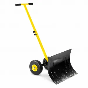 Snow Shovel with Wheels,29.1" W x 16.5" H Heavy Duty Snow Pusher for Driveway,Ergonomic Snow Pusher Shovel with Snow Removal Adjustable Angle & Height Handle for Driveway, Pavement,Yellow