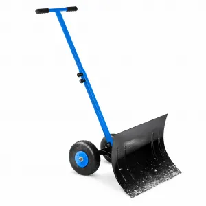 Snow Shovel with Wheels,29.1" x 14.2" Heavy Duty Snow Pusher for Driveway,Ergonomic Snow Pusher Shovel with Snow Removal Adjustable Angle & Height Handle for Driveway, Pavement,Blue