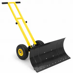 29"W X 19.8"H Snow Shovel with Wheels Carbon Steel 29" Metal Blade Adjustable Handle & Angles Double Rod Design Anti-Slip Grip for Driveways Sidewalks Yards