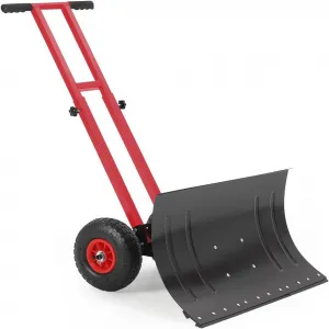 29"W X 16.5"H Wheeled Snow Shovel Double-Rod Metal 5-Angle Adjustable T-Handle Rubber Wheels for Driveways Sidewalks Doorways