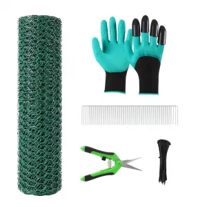 Garden Plant Protection Netting Kit Vinyl-Coated Wire Mesh Adjustable Reusable Cut-Resistant Gloves 150 Zip Ties 15 Stakes DIY Fence for Vegetables Flowers