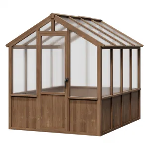 Spacious 6x8 FT Walk-In Wooden Greenhouse for Outdoors – Heavy Duty Spruce Frame, Durable PC Panels, Adjustable Roof Vents, Lockable Door – Outdoor Storage for Garden, Patio, Lawn – 6x8 Vintage Color