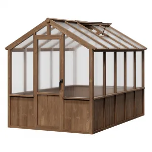Spacious Walk-In Wooden Greenhouse for Outdoors – Heavy Duty Spruce Frame, Durable PC Panels, Adjustable Roof Vents, Lockable Door – Ideal for Garden, Backyard, Patio, Lawn – 6x10 Vintage Color