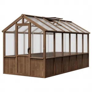 6x12 FT Spacious Walk-In Wooden Greenhouse for Outdoors – Heavy Duty Spruce Frame, PC Panels, Adjustable Roof Vents, Lockable Door – Outdoor Storage for Backyard, Patio, Lawn – 6x12 Vintage Color