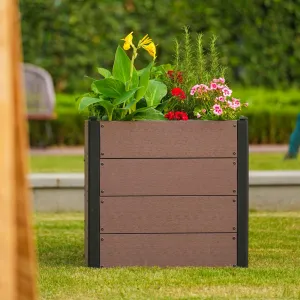 Elevated Wood-Look Raised Garden Bed – Durable Composite Planter Box – Deep Root Design, Space-Saving, Easy Assembly, Open Bottom – For Vegetables, Herbs, Flowers – Size: 64x64x60cm, No Base