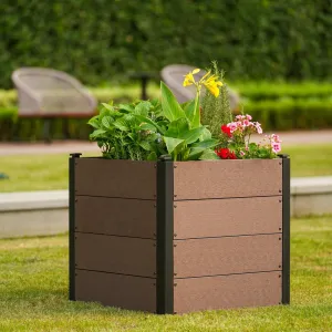 25"X25"X23" Elevated Wood-Look Raised Garden Bed – Durable Composite Planter Box – Space-Saving, Easy Assembly, With Base & Drainage – Ideal for Outdoor Vegetables, Herbs, FlowersWith Bottom