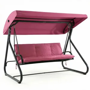 3-Seat Outdoor Convertible Swing Glider with Adjustable Canopy, 2-in-1 Bench to Flat Bed, Removable Cushions, Heavy-Duty Metal Frame, 750 LBS Weight Capacity for Patio, Backyard, Porch, Garden, Red