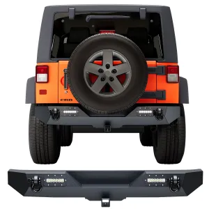 Rear Bumper Compatible With Wrangler JL, Rock Crawler Rear Bumper Cover With Hitch Receiver & 2X LED Lights, Off Road, Black