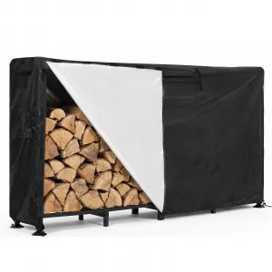 Firewood Rack 8 FT Heavy Duty Log Holder with Waterproof Cover, Carbon Steel, Adjustable Length, Airflow Design, Indoor Outdoor Fireplace Patio