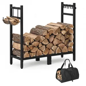 Firewood Rack 2.7FT Adjustable Heavy-Duty Steel Log Holder with Carry Tote, Rust-Resistant Powder Coat, Indoor Outdoor Fireplace Patio Camping