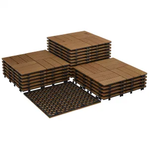 Acacia Wood Connected Deck Tiles for Patio & Outdoor Decor, 12"x12" Non-Slip Waterproof Flooring, Easy DIY Click-Lock, Set of 33 Panels, Brown Finish, 33PCS/Set, Color: Brown