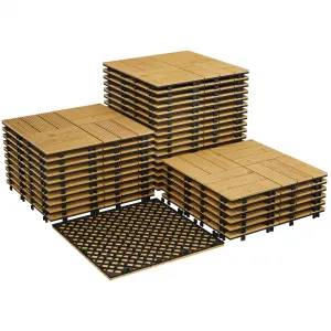 Acacia Wood Connected Deck Tiles for Patio & Outdoor Decor, 12"x12" Non-Slip Waterproof Flooring, Click-Lock Square Panels, Set of 33 Panels, Yellow Finish, 33PCS/Set, Color: Yellow