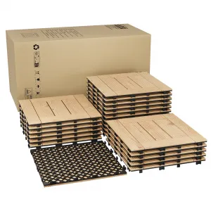 Acacia Wood interconnected Deck Tiles – 22 Pack, 12"x12" Waterproof Non-Slip Outdoor & Indoor Flooring for Patio, Balcony, Garden, Poolside – Easy Snap Fit, Natural Finish, Covers 21 Sq Ft, Color: Natural Lacquer, Specs: 22PCS/Set