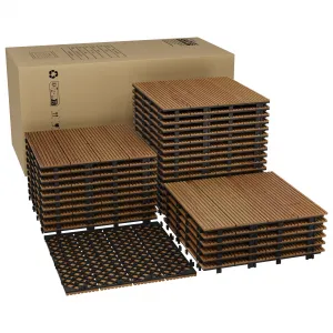 Acacia Wood interlinked Deck Tiles - 12"x12" 22PCS Non-Slip Waterproof Flooring for Outdoor & Indoor Patio, Balcony, Garden, Poolside, Snap Together, Covers 21 Sq Ft - Brown Finish