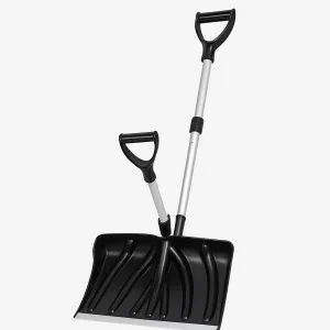 17.7"W X 12.6"H Ergonomic Dual D-Ring Snow Shovel – 18" Wide Blade with Aluminum Edge – Lightweight Snow Removal Tool for Driveway, Walkway, Car, Yard – Black Shovel with Silver Rod
