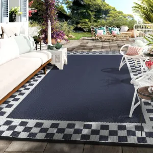 Outdoor Waterproof Rug 9x18 Large Modern Neutral Outdoor Patio Rugs, Reversible Fade-Proof & Weather Resistant Large Area Rug Mats for Rv Deck Porch Picnic Beach Balcony, Dark Blue