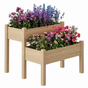 Two-Tier Wooden Raised Garden Bed with Legs, 34" x 34" x 29" Elevated Planter Box - 8 Drainage Holes - 352 lbs Capacity - Open Base Tall Outdoor Planter for Vegetables, Herbs, Flowers, Patio, Balcony, Backyard - Yellow