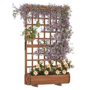 67" Tall Wooden Raised Garden Bed with Trellis & Roof – Large Elevated Planter Box with Legs, Hooks & Drainage – Ideal for Outdoor Vegetables, Flowers, Climbing Plants – Sturdy Planter for Patio, Yard, Balcony – Brown