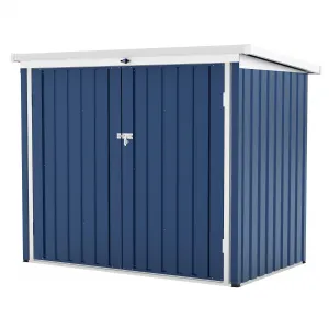 Lockable Outdoor Metal Trash Bin Storage Outdoor Storage Garden Storage Unit - Weatherproof Steel Garbage Enclosure with Double Doors & Sloped Roof - Large Capacity Waste Unit for Garden, Patio, Yard - Navy Blue, 5.8x3.3FT